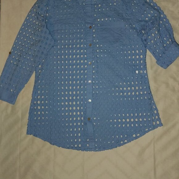 Dotti Women's Cotton Openwork Dot Cover-Up Beach Shirt Size XL NWT - Picture 5 of 6